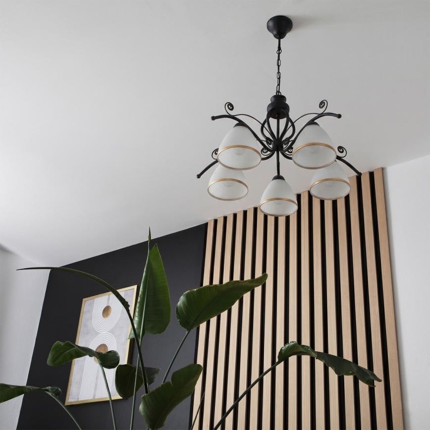 Lampadario a catena RETRO 5xE27/60W/230V nero/bianco