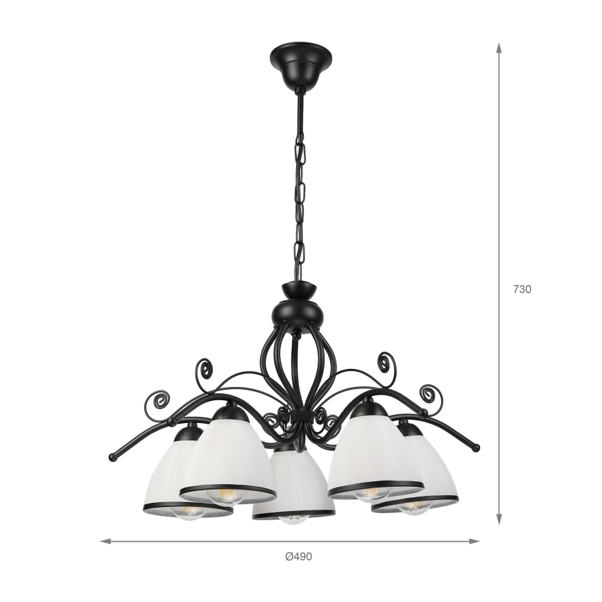 Lampadario a catena RETRO 5xE27/60W/230V nero/bianco