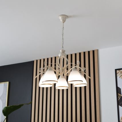 Lampadario a catena RETRO II 5xE27/60W/230V bianco patinato