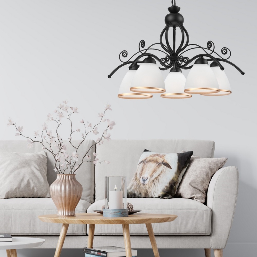 Lampadario a catena RETRO II 5xE27/60W/230V nero opaco