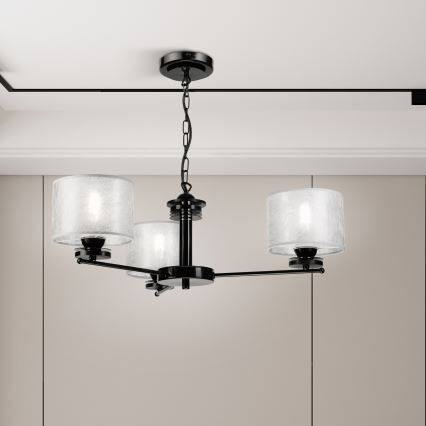 Lampadario a catena ROSA 3xE27/60W/230V nero/grigio