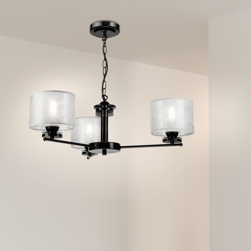 Lampadario a catena ROSA 3xE27/60W/230V nero/grigio