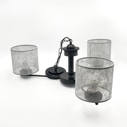 Lampadario a catena ROSA 3xE27/60W/230V nero/grigio