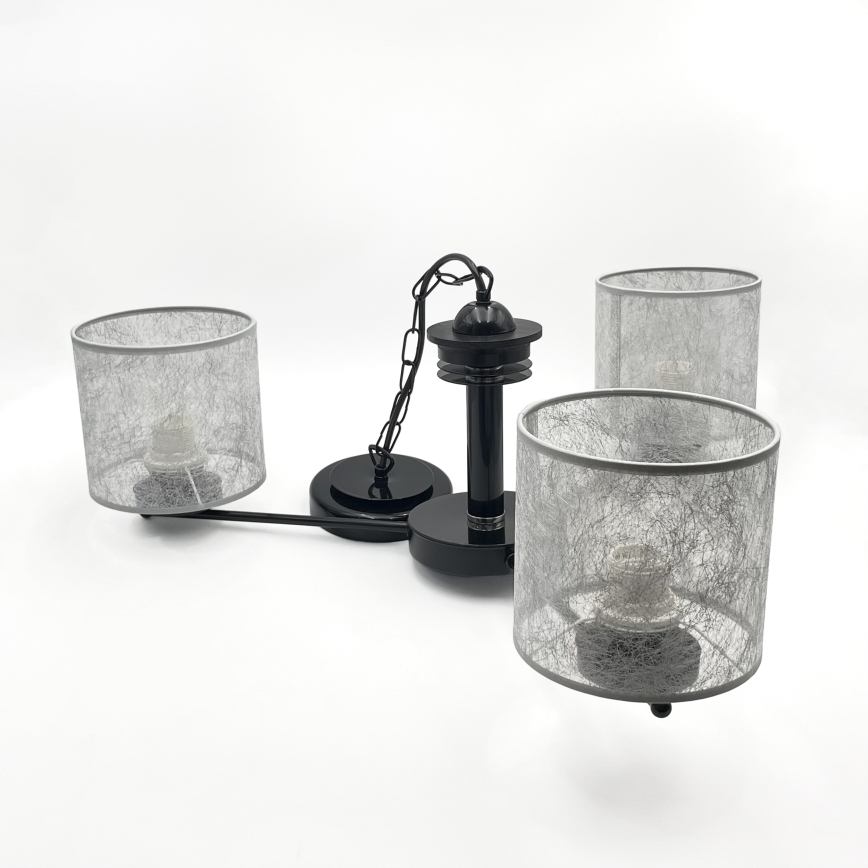 Lampadario a catena ROSA 3xE27/60W/230V nero/grigio