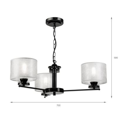 Lampadario a catena ROSA 3xE27/60W/230V nero/grigio