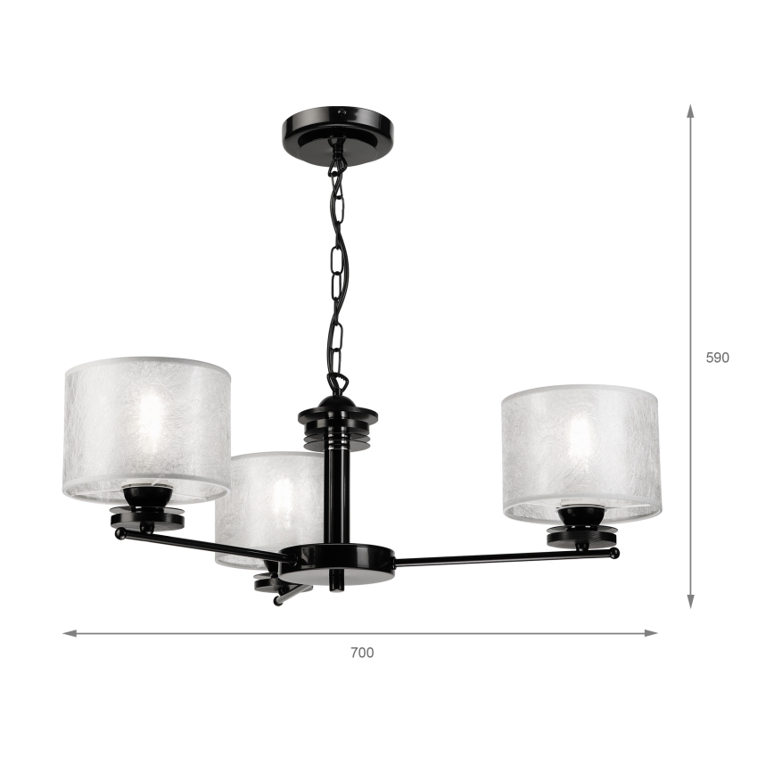 Lampadario a catena ROSA 3xE27/60W/230V nero/grigio