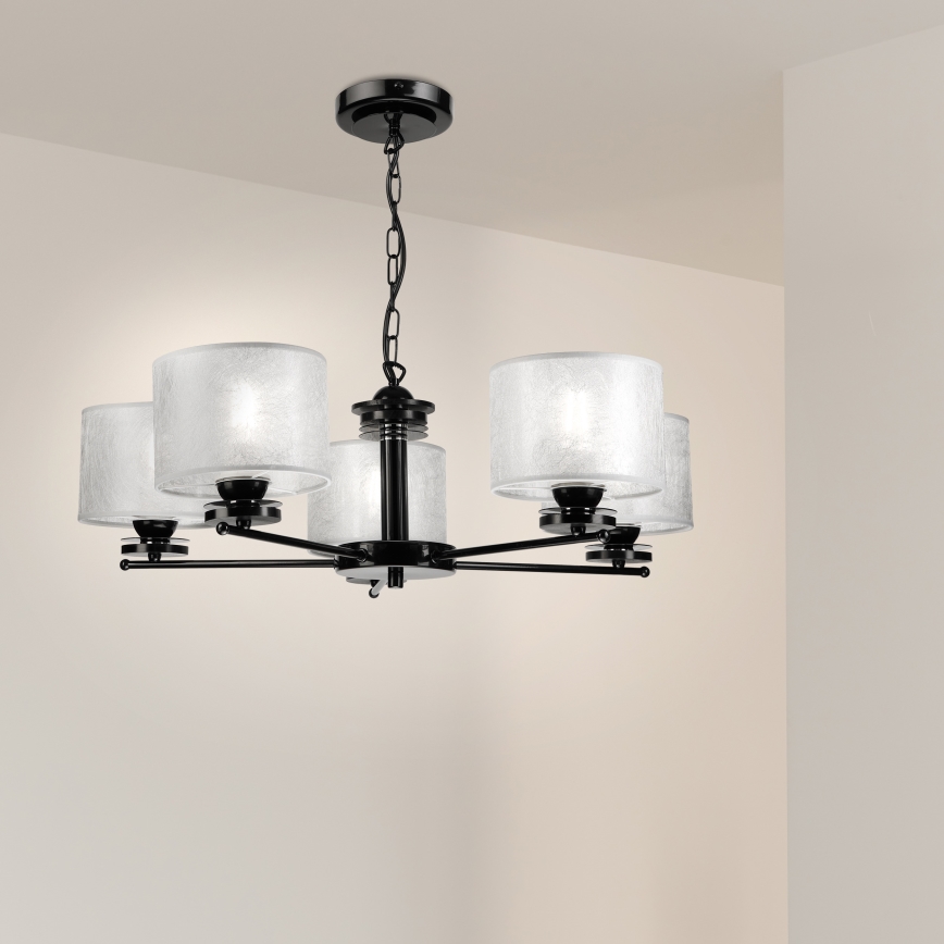 Lampadario a catena ROSA 5xE27/60W/230V nero/grigio