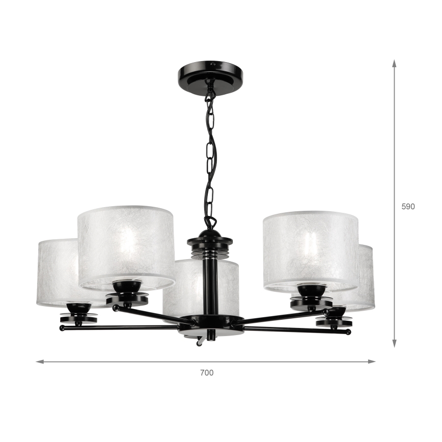 Lampadario a catena ROSA 5xE27/60W/230V nero/grigio