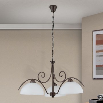 Lampadario a catena RULA 3xE27/40W/230V Ø 70 cm bianco/bronzo