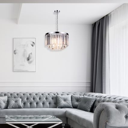 Lampadario a catena VETRO 5xE14/60W/230V cromo lucido