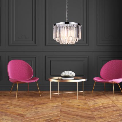 Lampadario a catena VETRO 5xE14/60W/230V cromo lucido