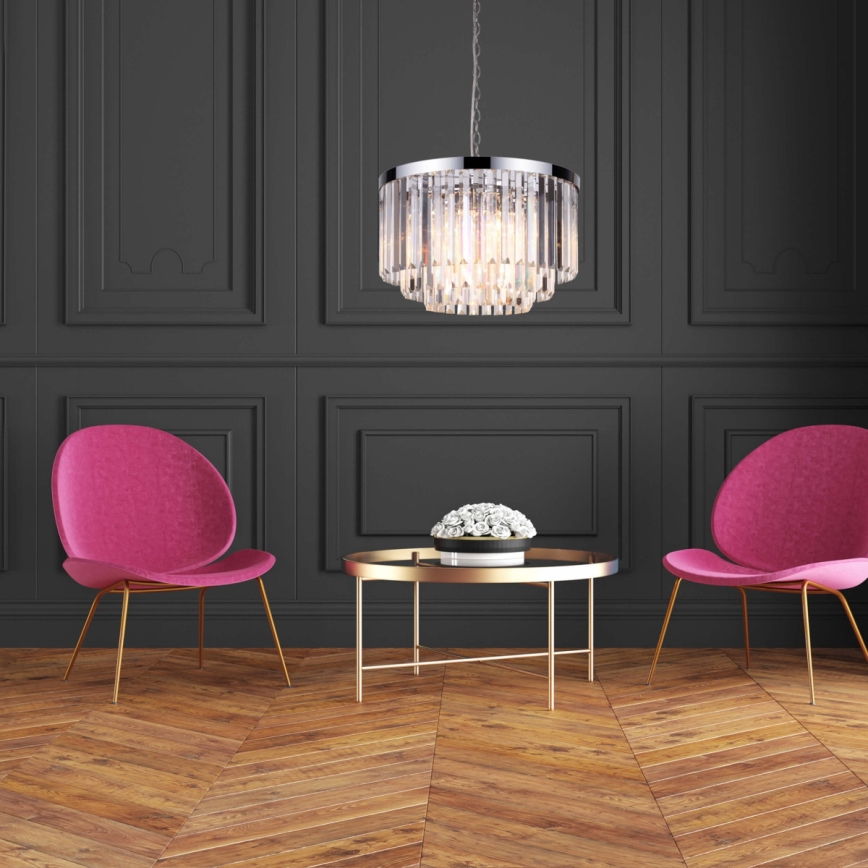 Lampadario a catena VETRO 5xE14/60W/230V cromo lucido