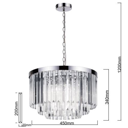 Lampadario a catena VETRO 5xE14/60W/230V cromo lucido