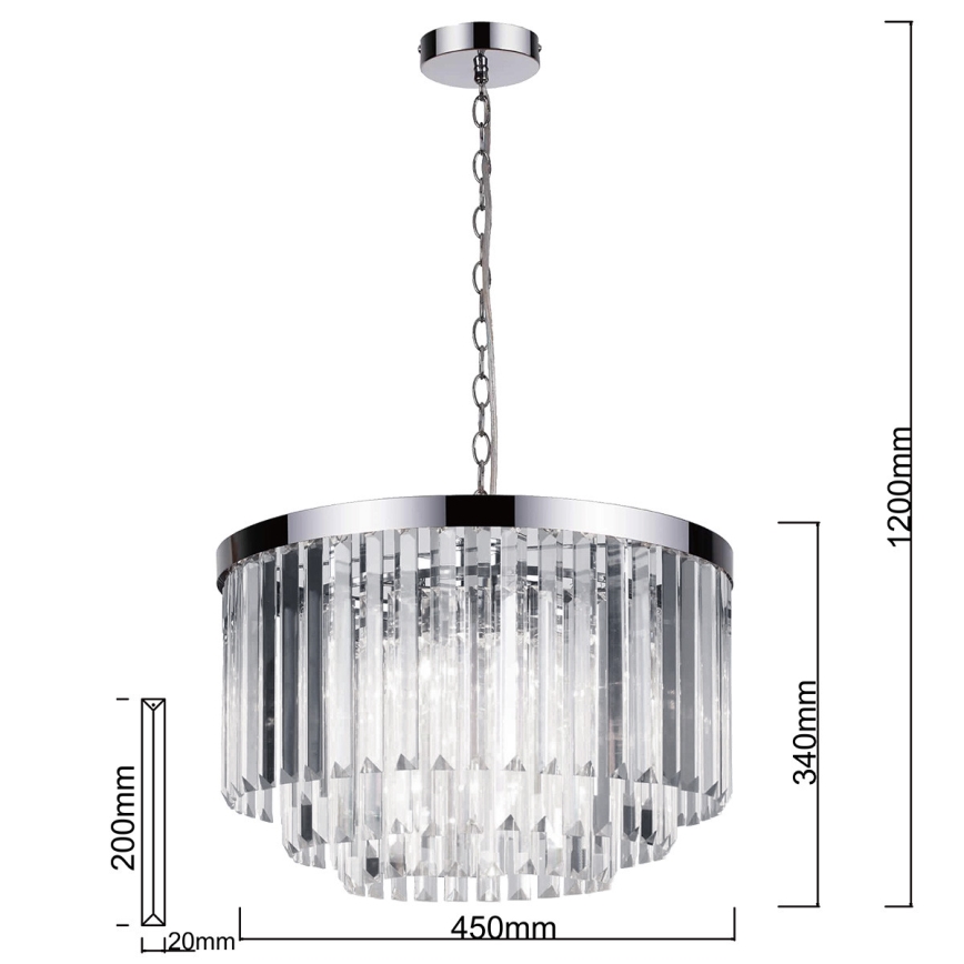 Lampadario a catena VETRO 5xE14/60W/230V cromo lucido