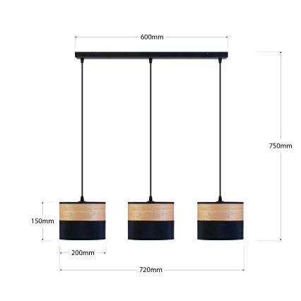 Lampadario a cavo ALBA 3xE27/15W/230V nero/marrone