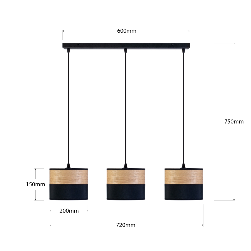 Lampadario a cavo ALBA 3xE27/15W/230V nero/marrone