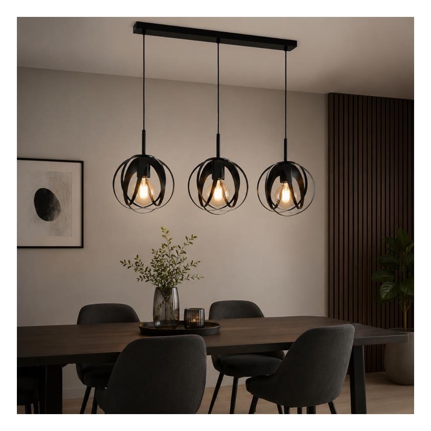 Lampadario a cavo ASANI 3xE27/15W/230V nero