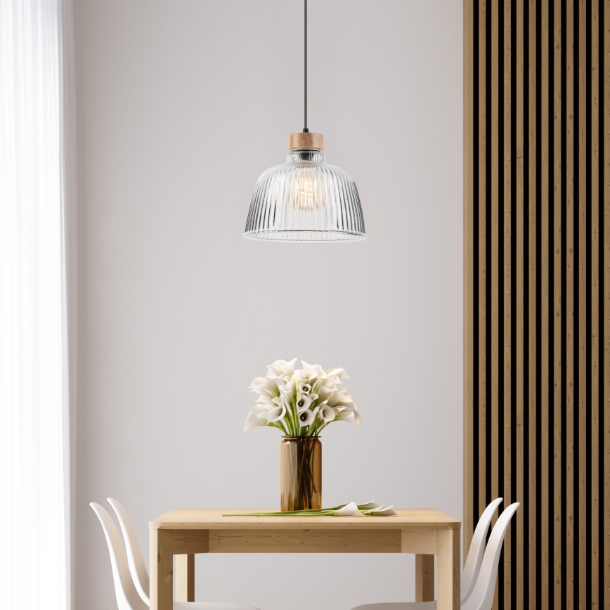 Lampadario a cavo ASTA 1xE27/60W/230V Ø 28 cm rovere