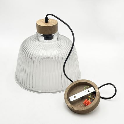 Lampadario a cavo ASTA 1xE27/60W/230V Ø 28 cm rovere