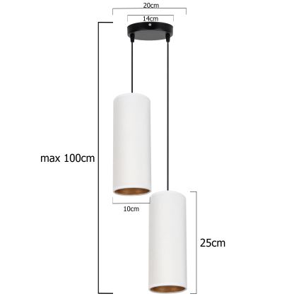 Lampadario a cavo AVALO 2xE27/60W/230V diam. 20 cm bianco/rame