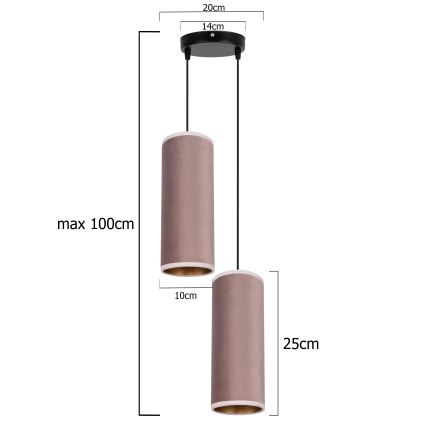 Lampadario a cavo AVALO 2xE27/60W/230V diam. 20 cm rosa/rame