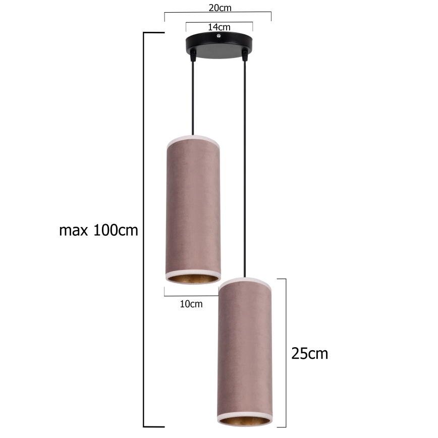 Lampadario a cavo AVALO 2xE27/60W/230V diam. 20 cm rosa/rame