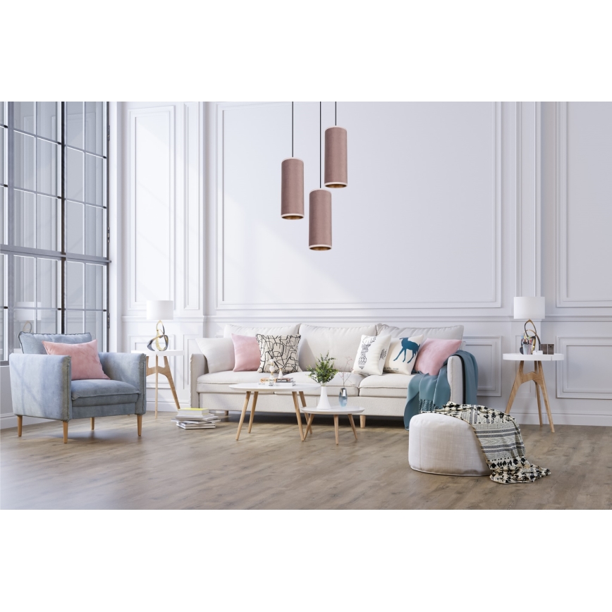 Lampadario a cavo AVALO 3xE27/60W/230V diam. 35 cm rosa/rame