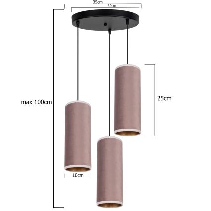 Lampadario a cavo AVALO 3xE27/60W/230V diam. 35 cm rosa/rame