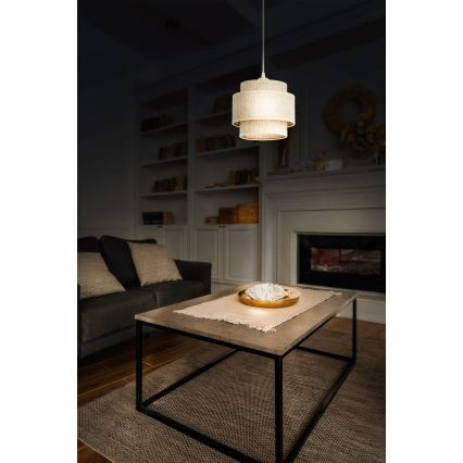 Lampadario a cavo BOHO 1xE27/60W/230V Ø 20 cm bianco