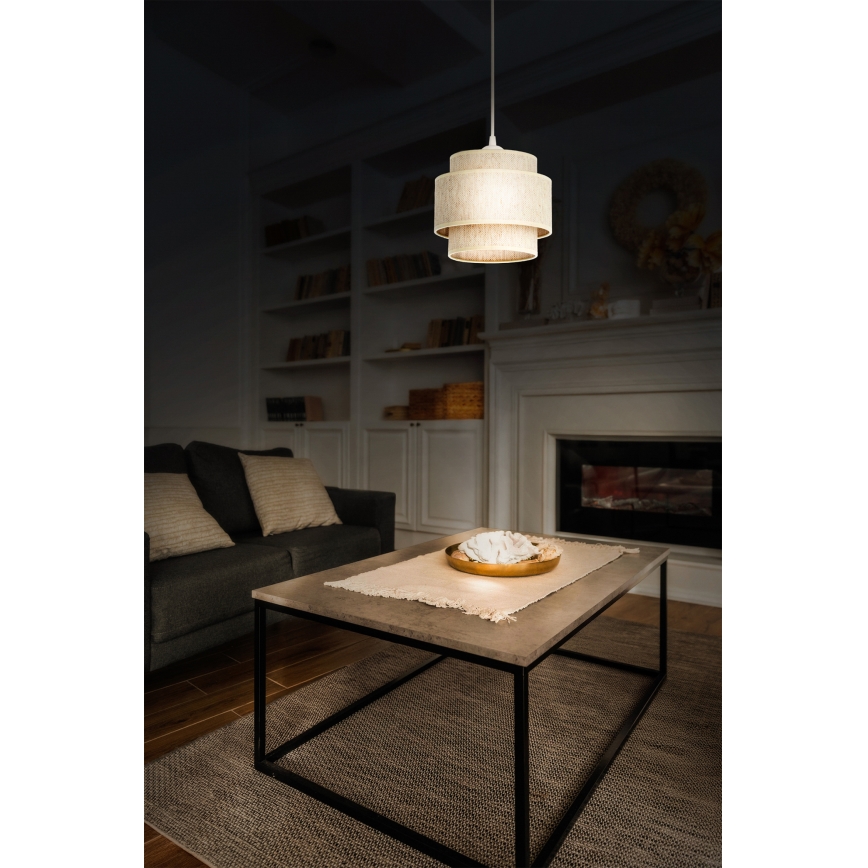 Lampadario a cavo BOHO 1xE27/60W/230V Ø 20 cm bianco