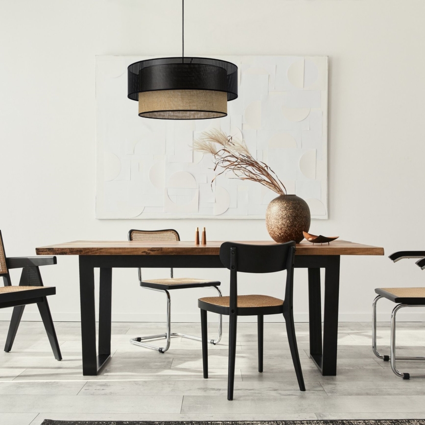 Lampadario a cavo BORHO 1xE27/60W/230V Ø 40 cm nero/iuta