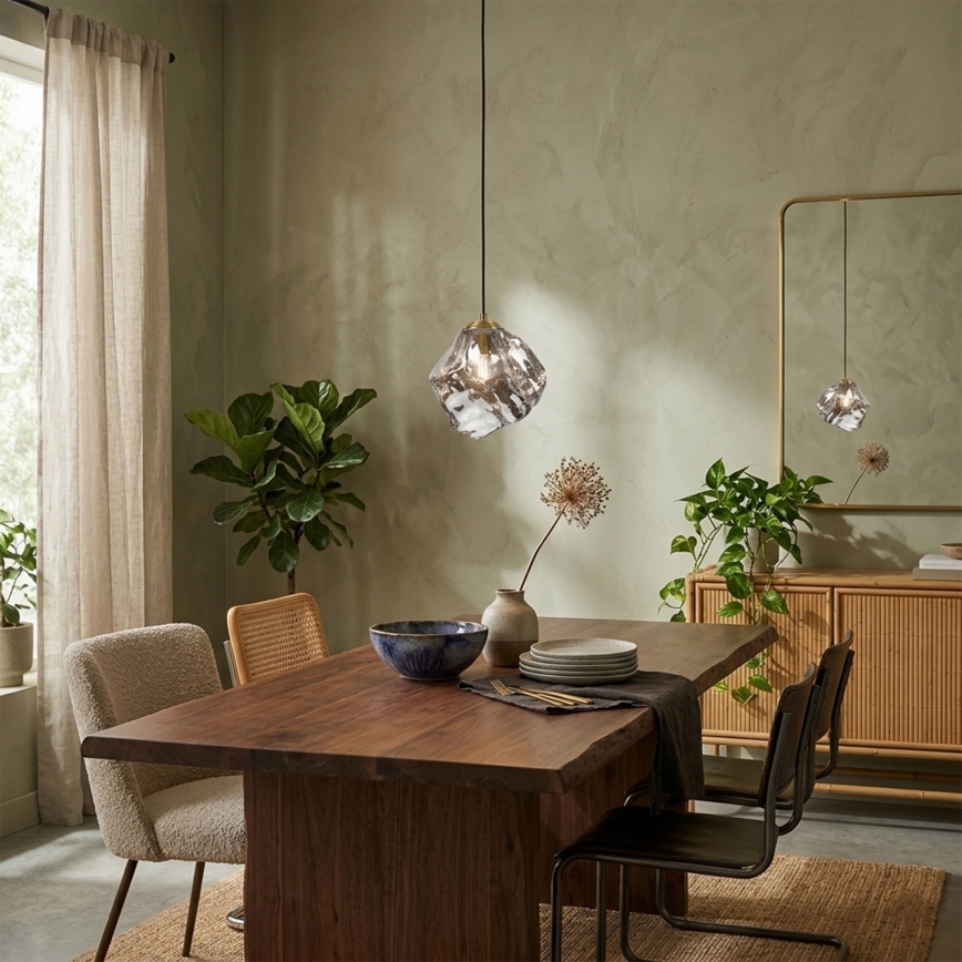 Lampadario a cavo CRISTAL 1xE14/15W/230V ottone/nero fumé