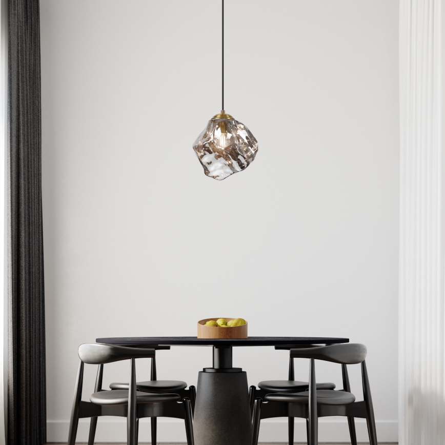 Lampadario a cavo CRISTAL 1xE14/15W/230V ottone/nero fumé