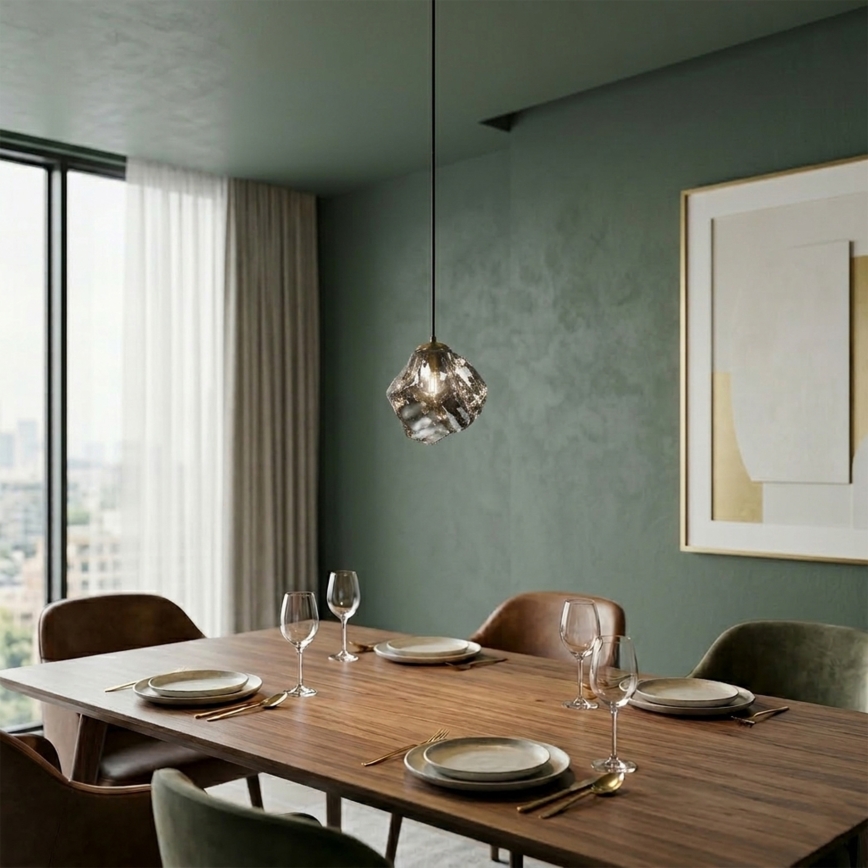 Lampadario a cavo CRISTAL 1xE14/15W/230V ottone/nero fumé