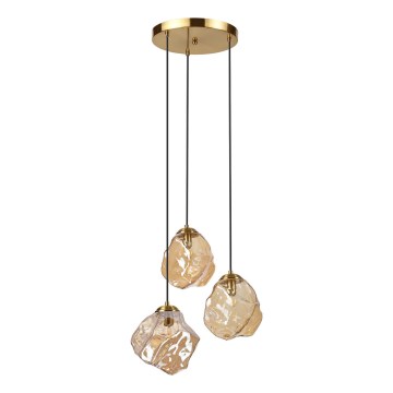 Lampadario a cavo CRISTAL 3xE14/15W/230V ottone/beige fumé