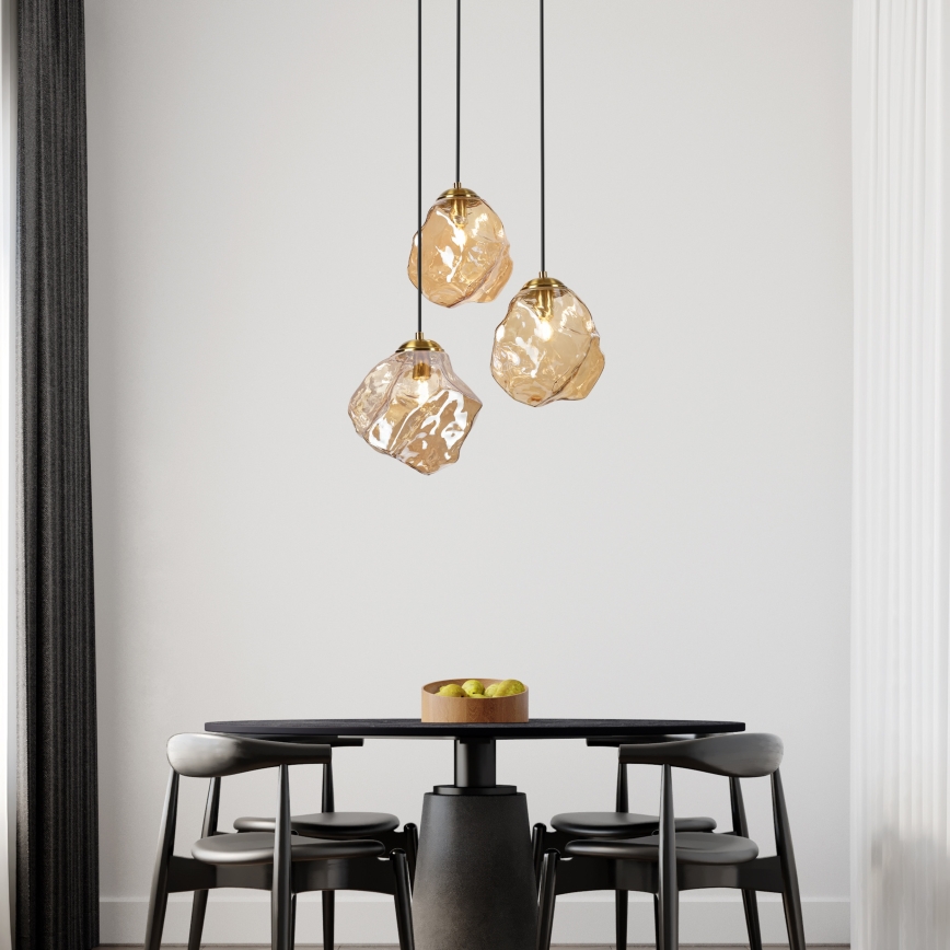 Lampadario a cavo CRISTAL 3xE14/15W/230V ottone/beige fumé