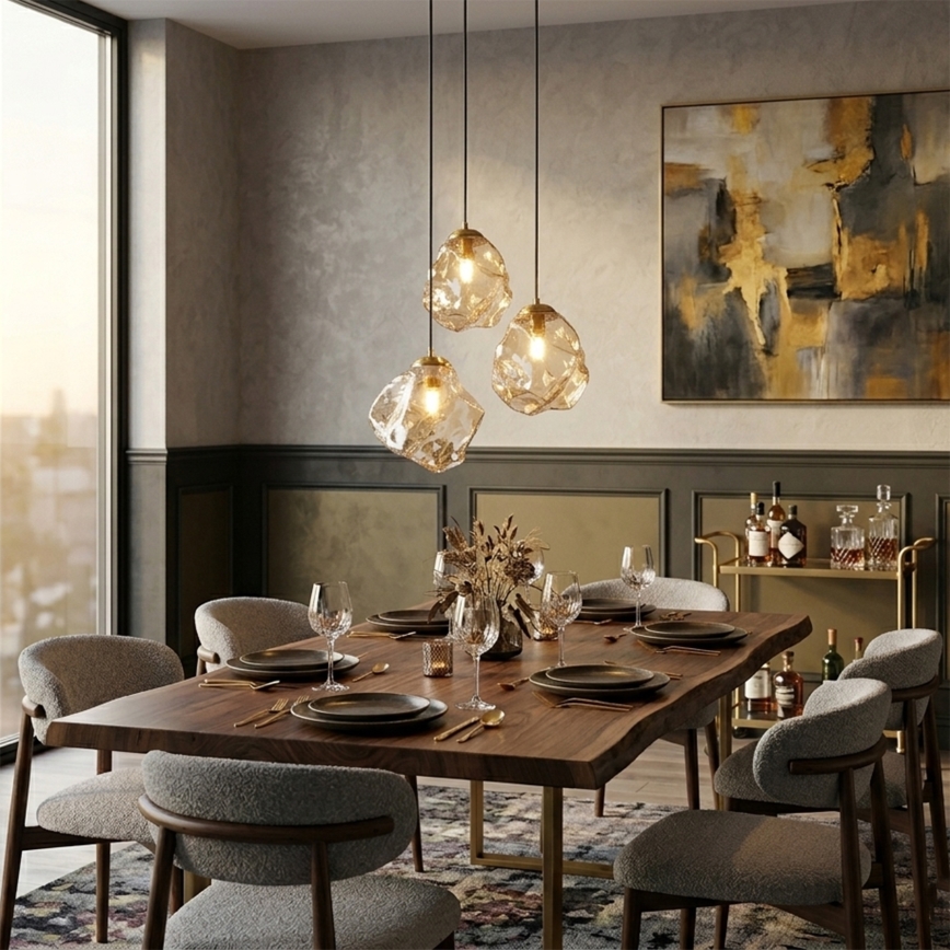 Lampadario a cavo CRISTAL 3xE14/15W/230V ottone/beige fumé