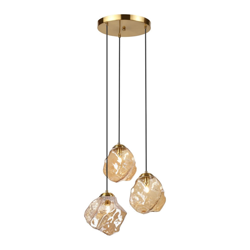 Lampadario a cavo CRISTAL 3xE14/15W/230V ottone/beige fumé