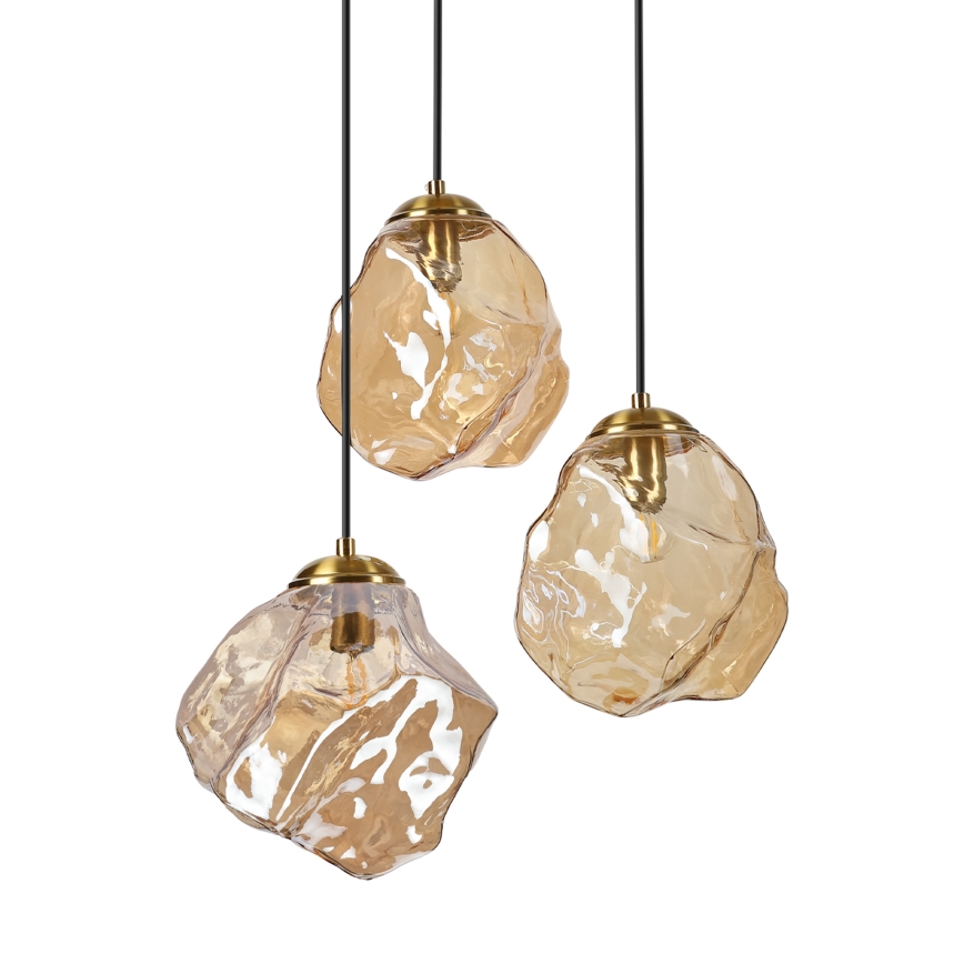 Lampadario a cavo CRISTAL 3xE14/15W/230V ottone/beige fumé