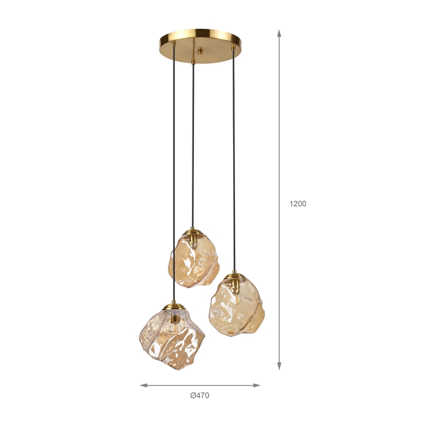 Lampadario a cavo CRISTAL 3xE14/15W/230V ottone/beige fumé