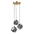 Lampadario a cavo CRISTAL 3xE14/15W/230V ottone/nero fumé