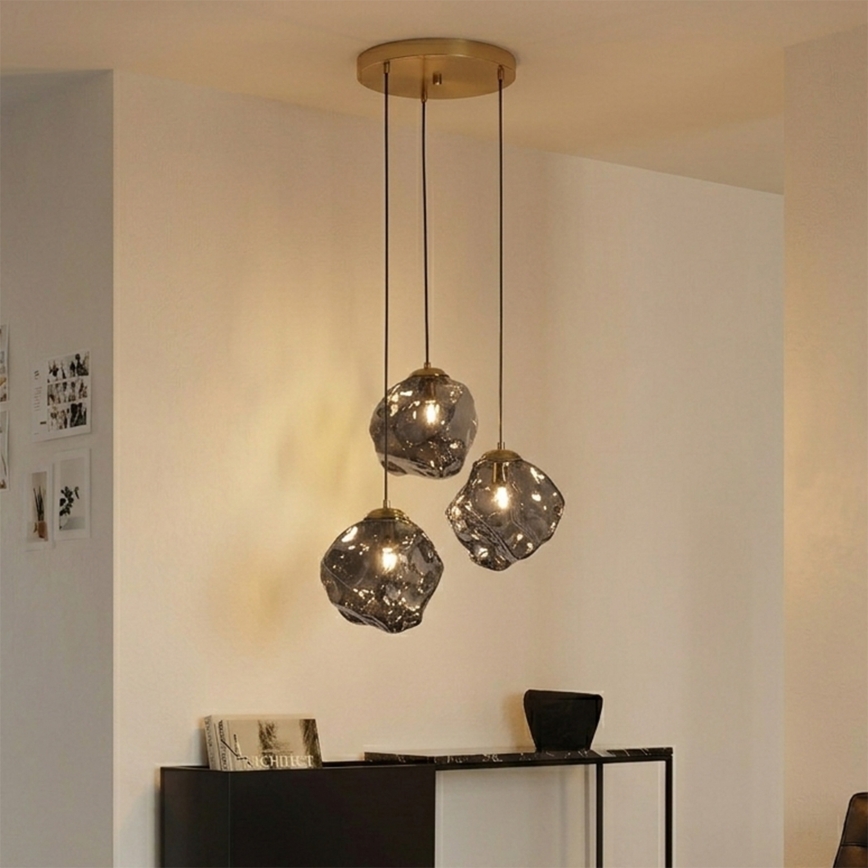 Lampadario a cavo CRISTAL 3xE14/15W/230V ottone/nero fumé