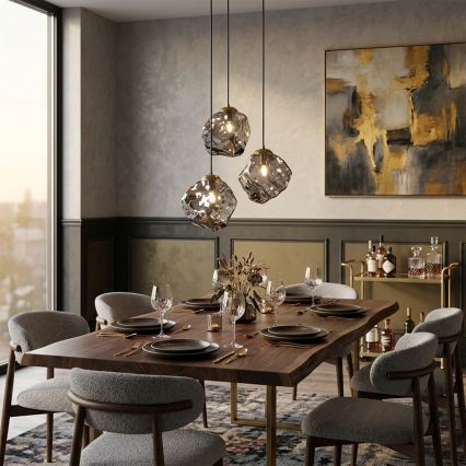 Lampadario a cavo CRISTAL 3xE14/15W/230V ottone/nero fumé