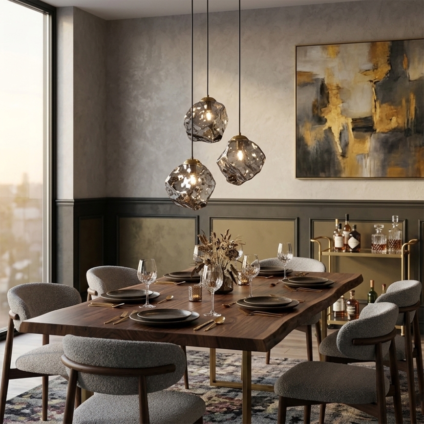 Lampadario a cavo CRISTAL 3xE14/15W/230V ottone/nero fumé