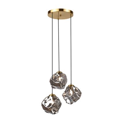 Lampadario a cavo CRISTAL 3xE14/15W/230V ottone/nero fumé