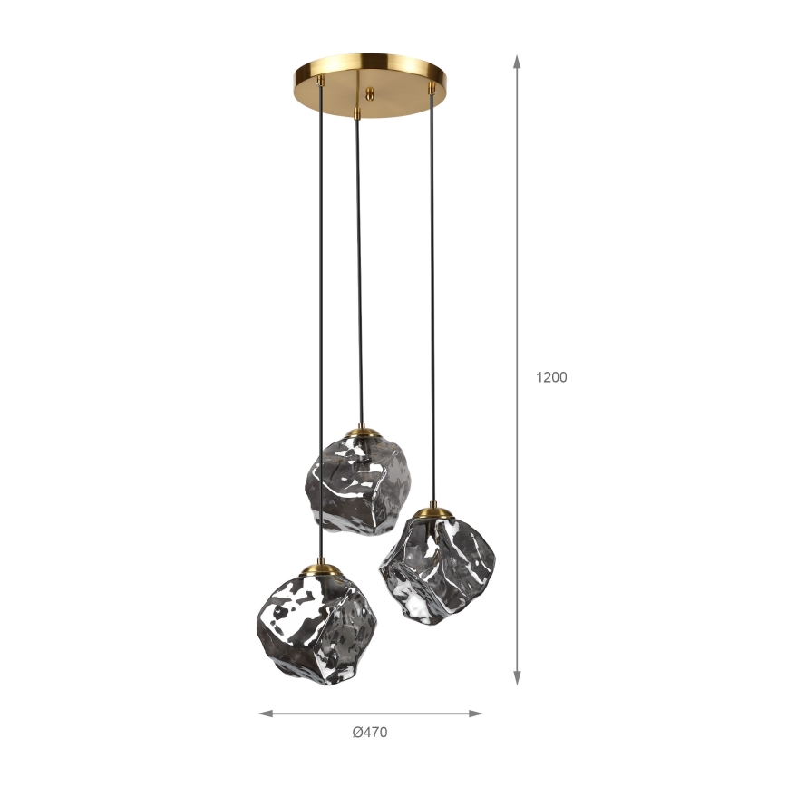 Lampadario a cavo CRISTAL 3xE14/15W/230V ottone/nero fumé