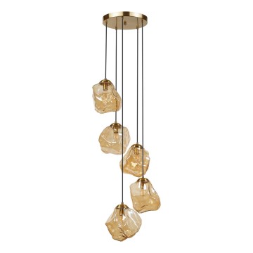 Lampadario a cavo CRISTAL 5xE14/15W/230V ottone/beige fumé