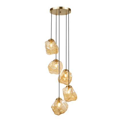 Lampadario a cavo CRISTAL 5xE14/15W/230V ottone/beige fumé