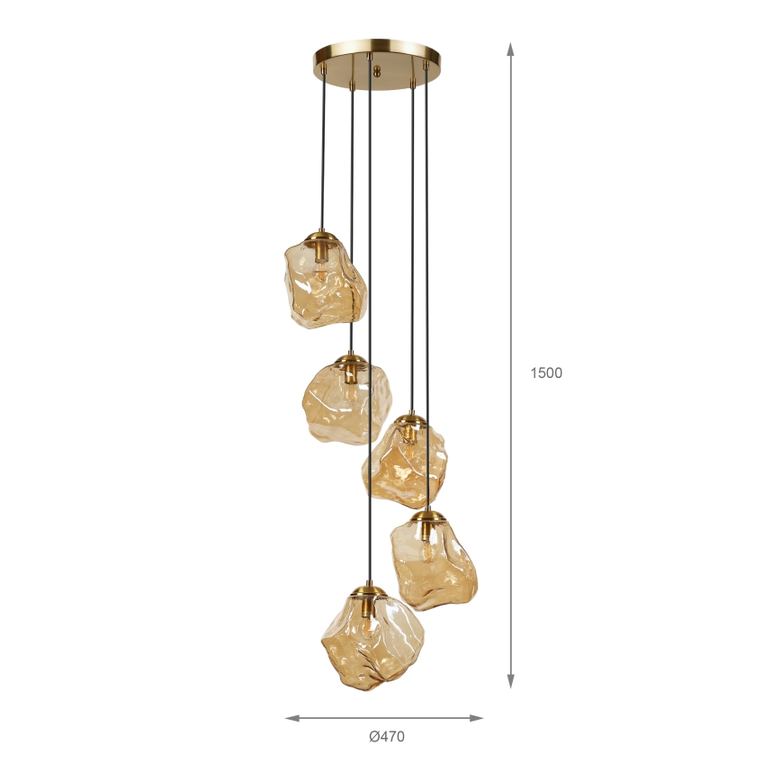 Lampadario a cavo CRISTAL 5xE14/15W/230V ottone/beige fumé