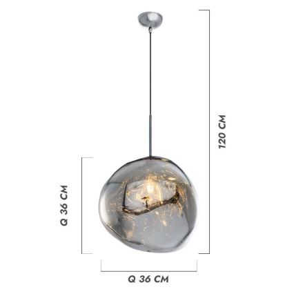 Lampadario a cavo CRUMPLED 1xE27/24W/230V Ø 36 cm fumé